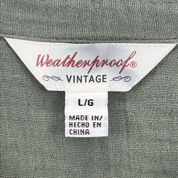 Weatherproof Vintage Gauze Dress Sz L Green Button Front Belted Short Sleeve NWT - Picture 2 of 12